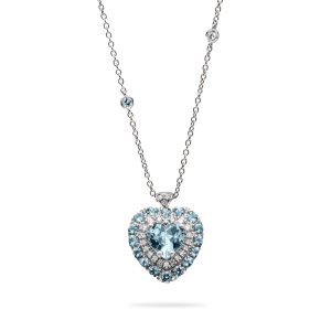 Girocollo platino acquamarina taglio cuore e diamanti