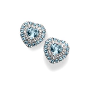 Orecchini platino acquamarina taglio cuore e diamanti