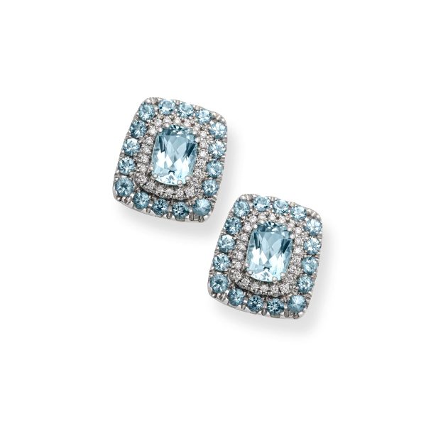 Orecchini platino acquamarina taglio cushion e diamanti