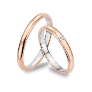 Fedi in oro rosa, argento e diamante