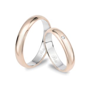 Fedi in oro champagne, argento e diamante