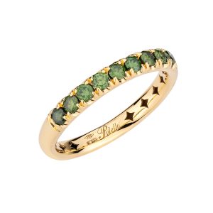 Anello in oro giallo e diamanti verdi